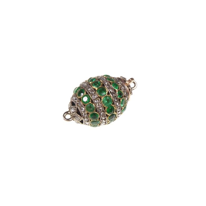 Antique emerald and diamond ovoid cluster clasp | MasterArt
